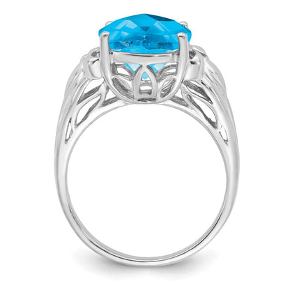 Sterlingsilber Rhodium Oval Karo Schliff Blautopas Ring (size 7 Nur)