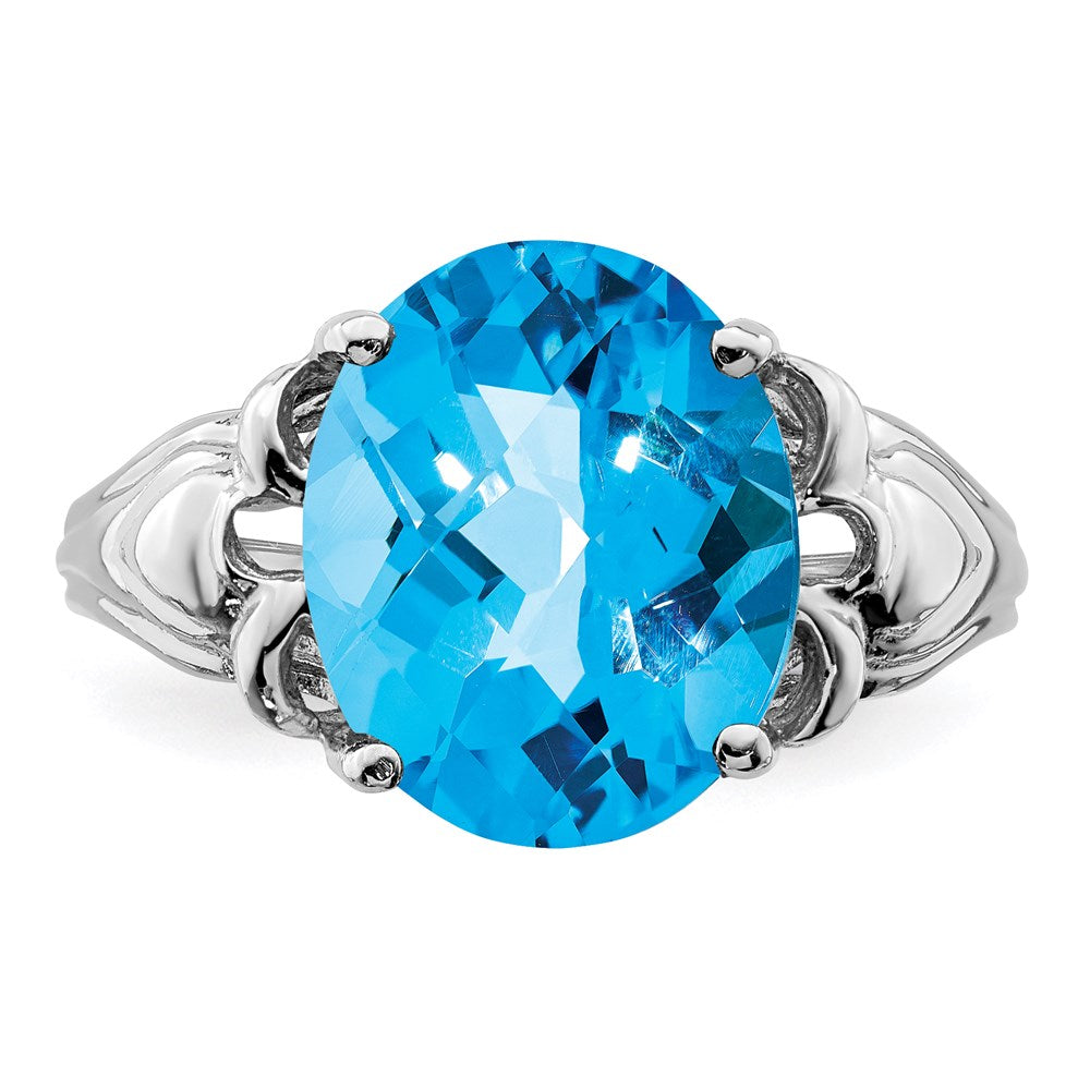 Sterlingsilber Rhodium Oval Karo Schliff Blautopas Ring (size 7 Nur)
