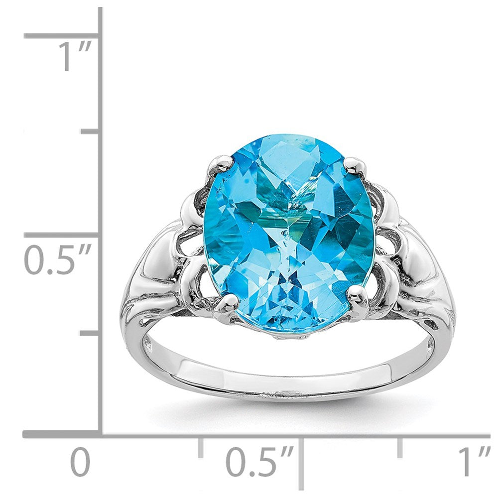 Sterlingsilber Rhodium Oval Karo Schliff Blautopas Ring (size 7 Nur)