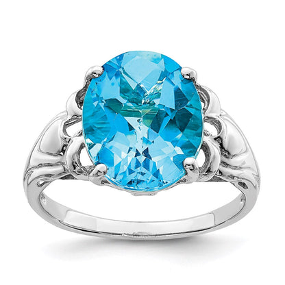 Sterlingsilber Rhodium Oval Karo Schliff Blautopas Ring (size 7 Nur)