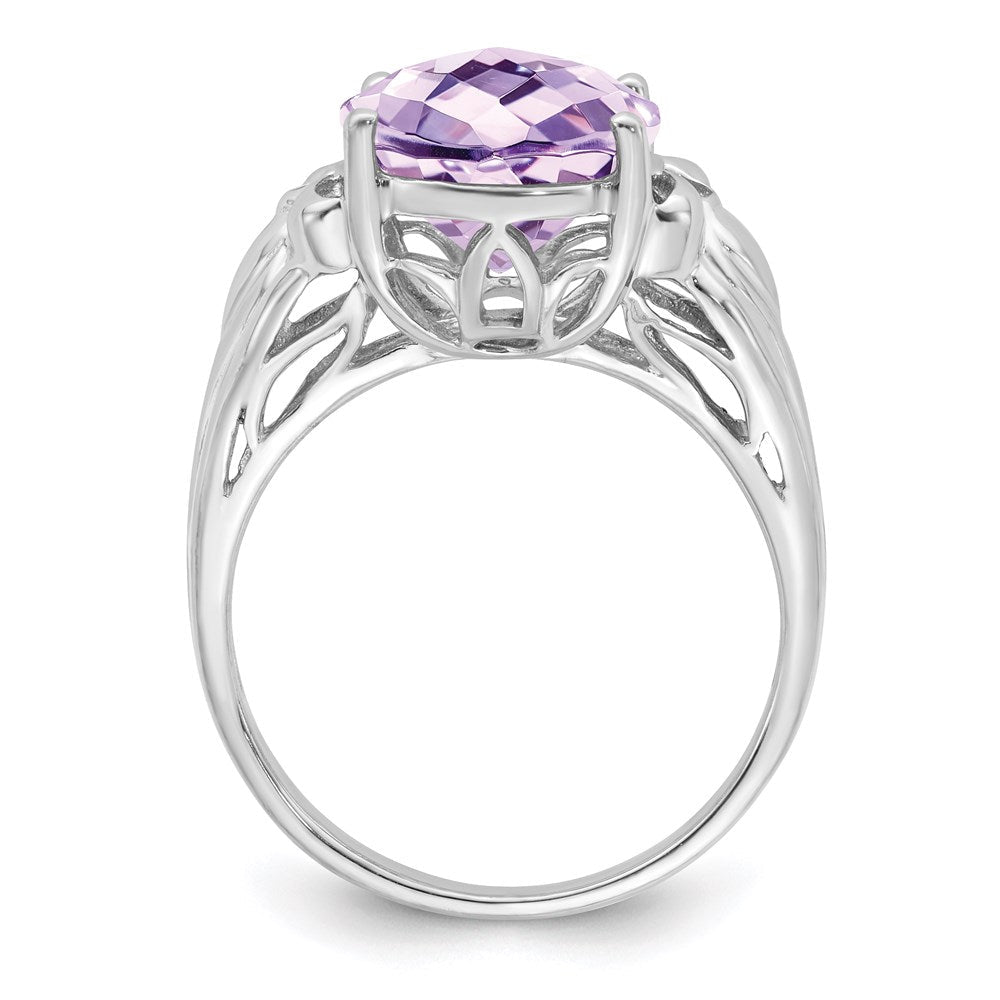 Sterlingsilber Rhodium Oval Karo Schliff Rosa Quarz Ring (size 7 Nur)
