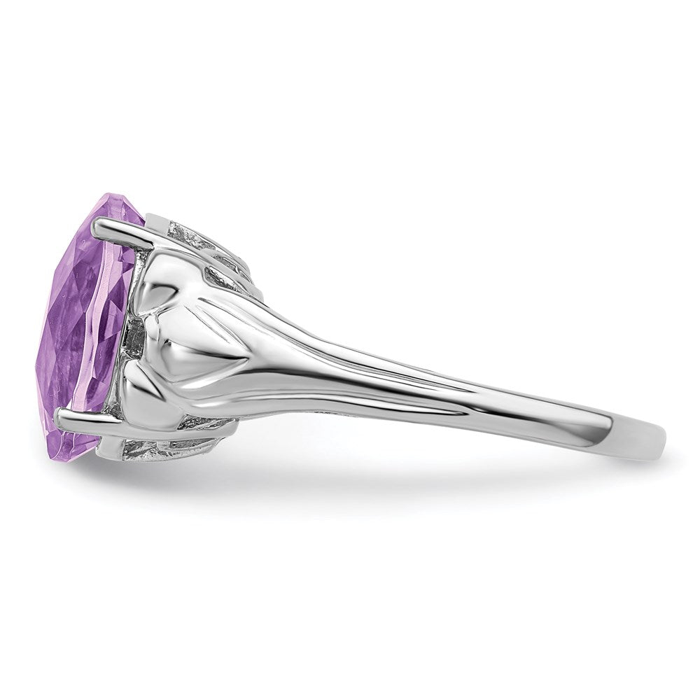 Sterlingsilber Rhodium Oval Karo Schliff Rosa Quarz Ring (size 7 Nur)