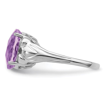 Sterlingsilber Rhodium Oval Karo Schliff Rosa Quarz Ring (size 7 Nur)