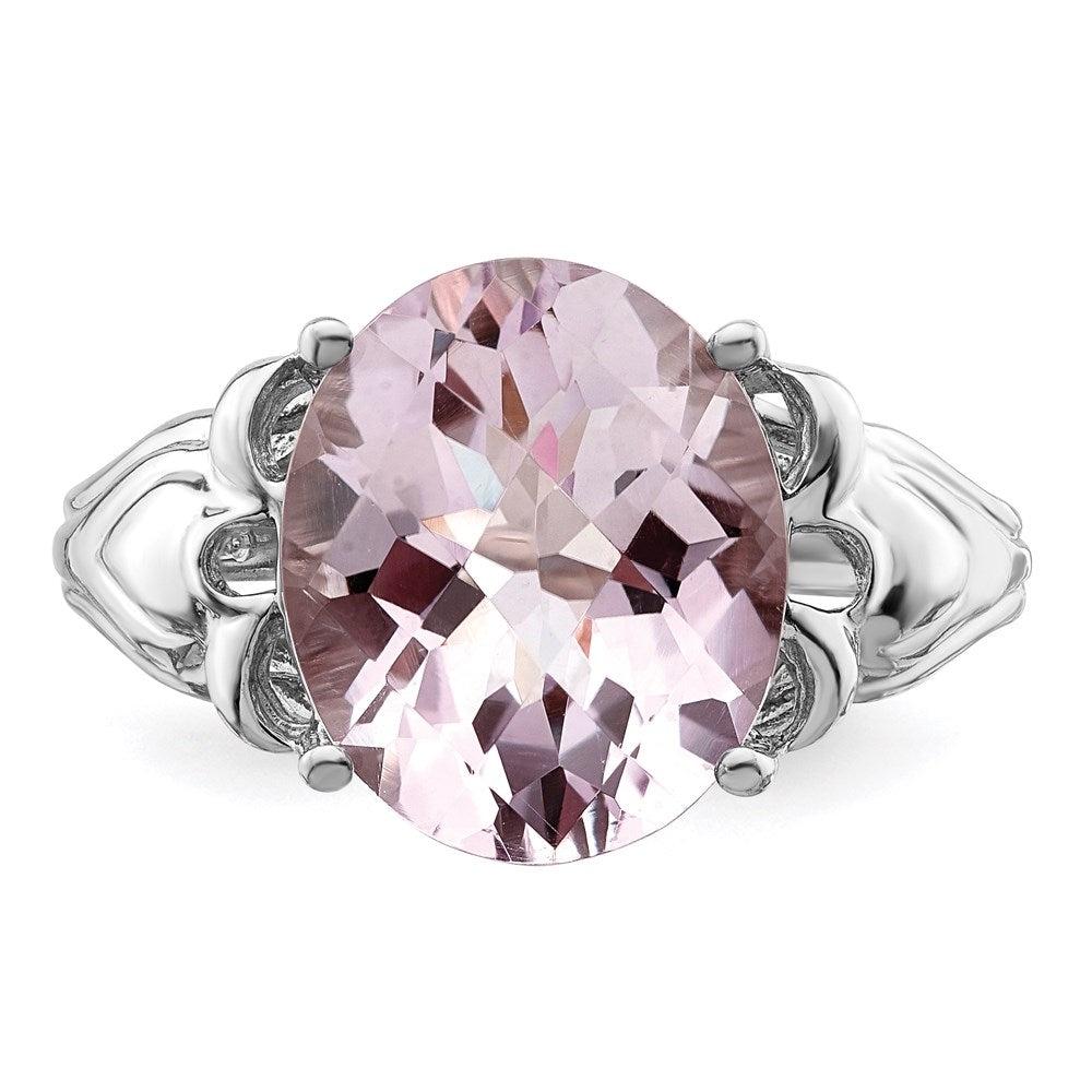 Sterlingsilber Rhodium Oval Karo Schliff Rosa Quarz Ring (size 7 Nur)