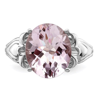 Sterlingsilber Rhodium Oval Karo Schliff Rosa Quarz Ring (size 7 Nur)