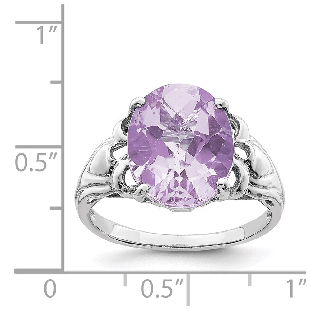 Sterlingsilber Rhodium Oval Karo Schliff Rosa Quarz Ring (size 7 Nur)