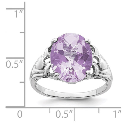 Sterlingsilber Rhodium Oval Karo Schliff Rosa Quarz Ring (size 7 Nur)