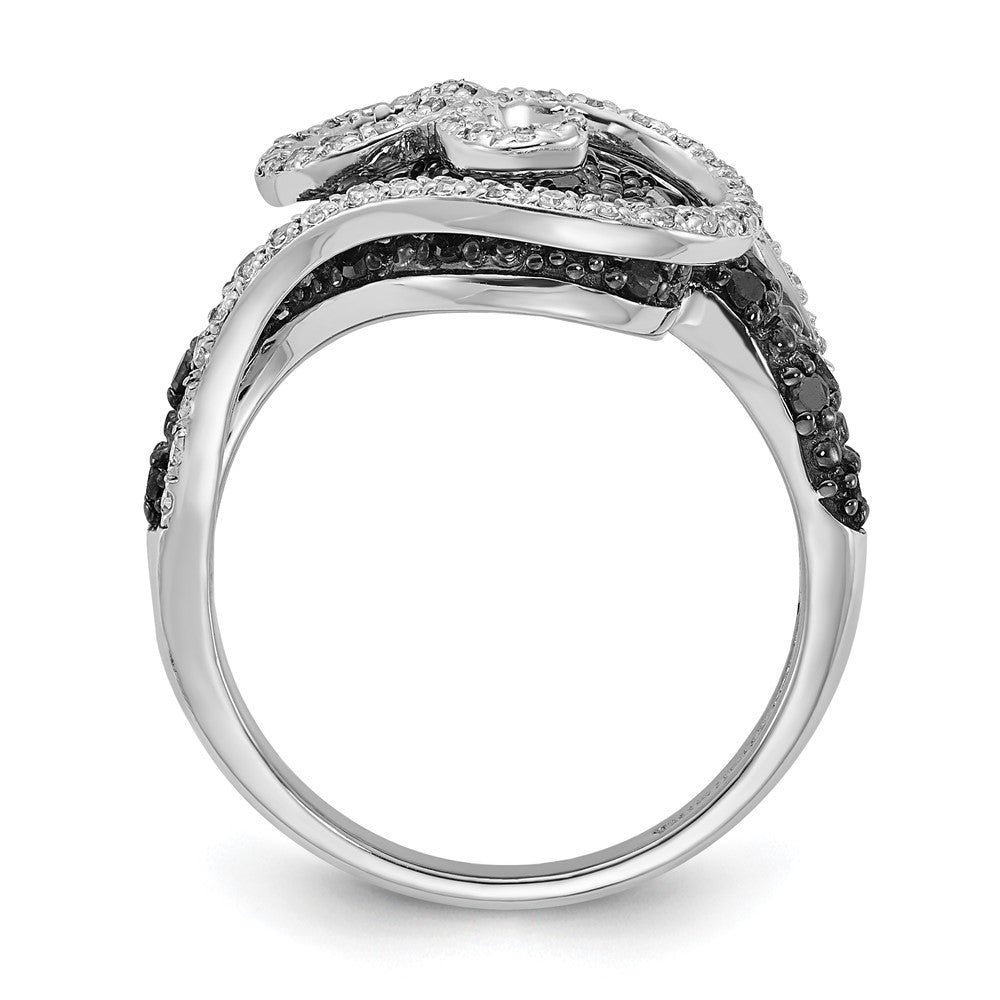 Sterlingsilber Poliert Schwarz & Weiß Diamant Wirbel Ring