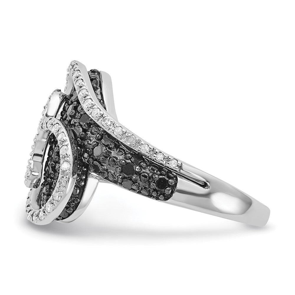 Sterlingsilber Poliert Schwarz & Weiß Diamant Wirbel Ring