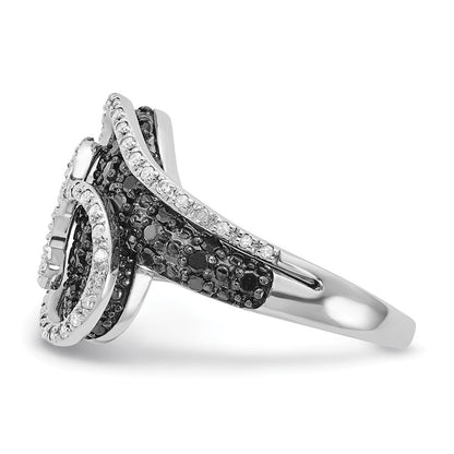 Sterlingsilber Poliert Schwarz & Weiß Diamant Wirbel Ring