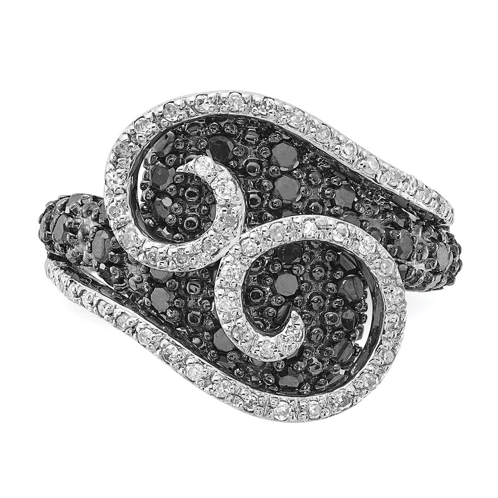 Sterlingsilber Poliert Schwarz & Weiß Diamant Wirbel Ring