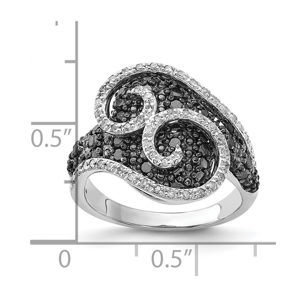 Sterlingsilber Poliert Schwarz & Weiß Diamant Wirbel Ring