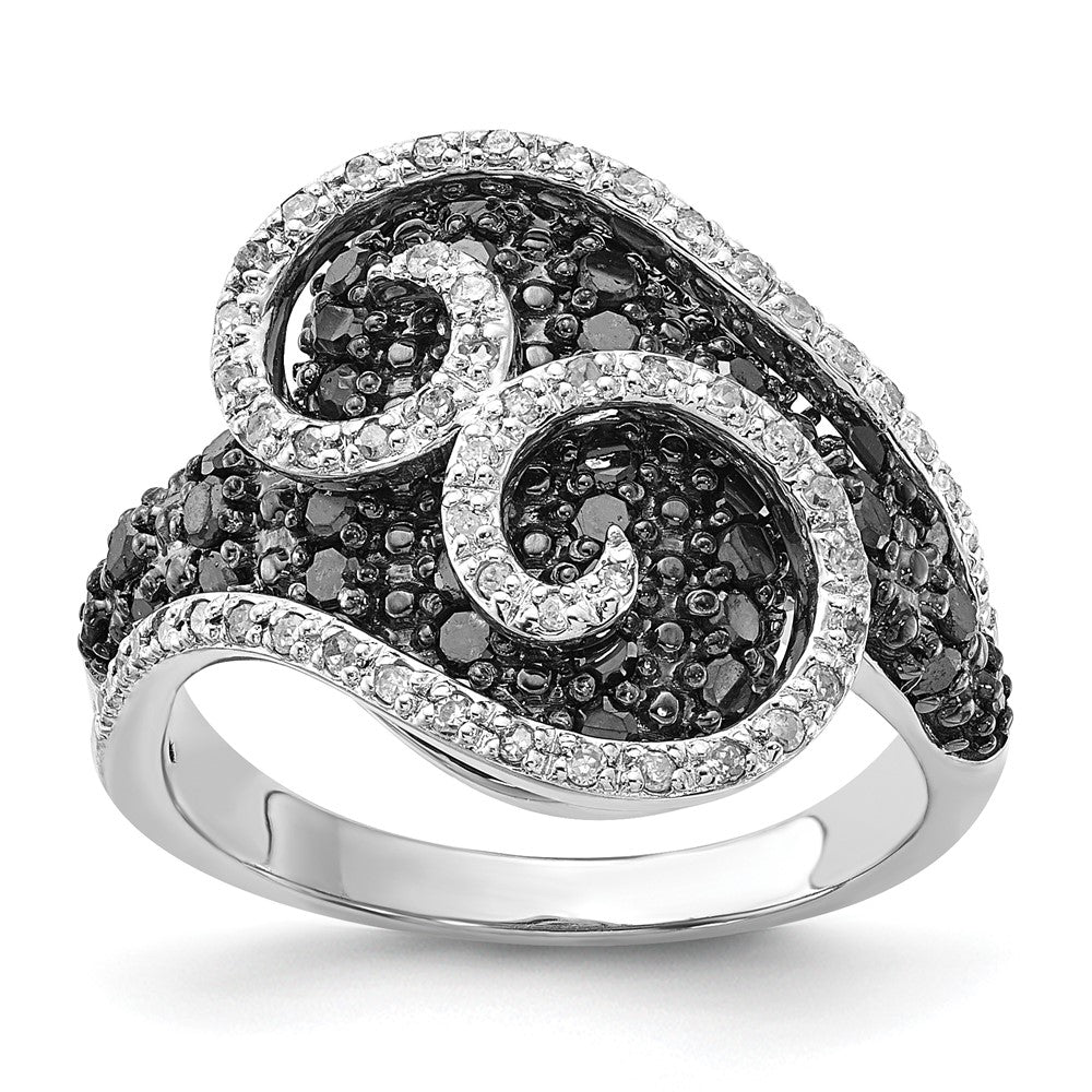Sterlingsilber Poliert Schwarz & Weiß Diamant Wirbel Ring