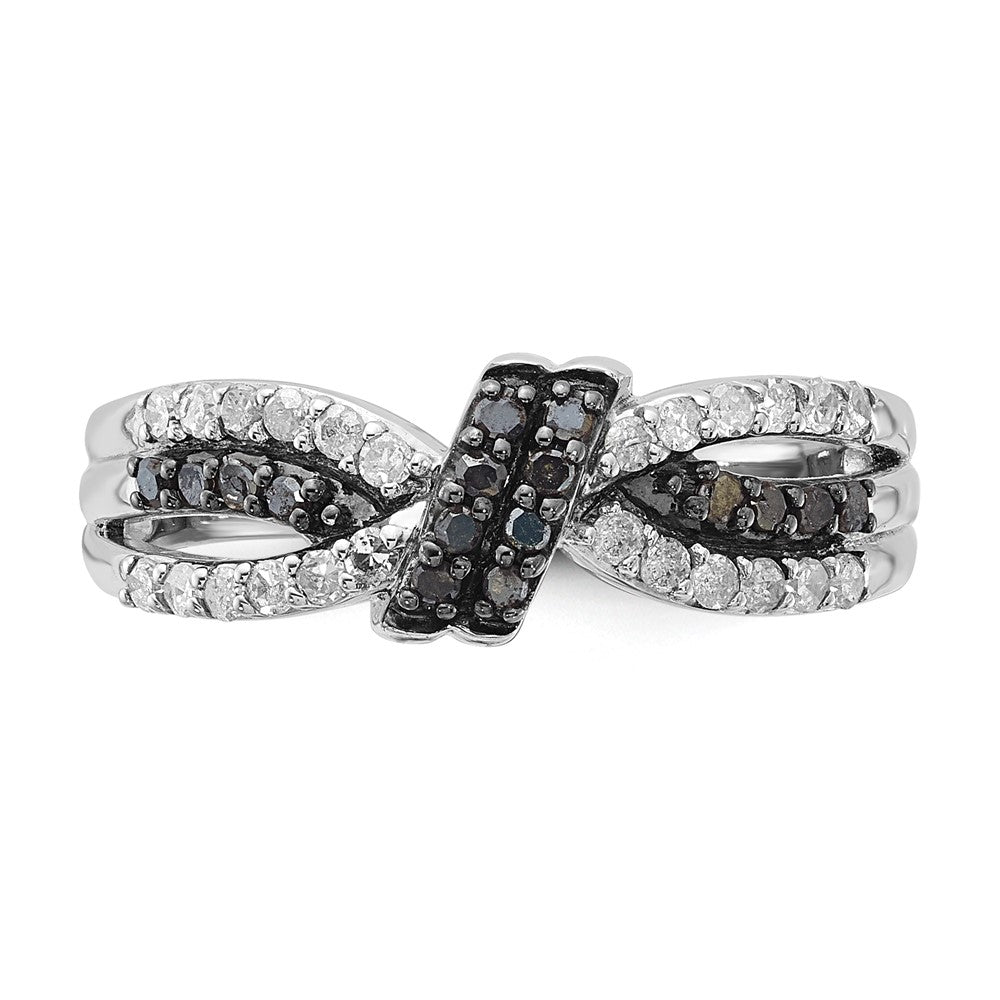 Sterlingsilber Poliert Schwarz & Weiß Diamant Knoten Ring
