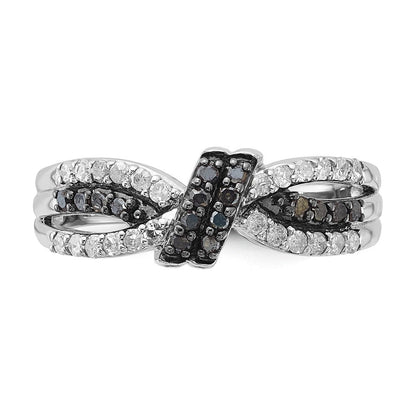 Sterlingsilber Poliert Schwarz & Weiß Diamant Knoten Ring