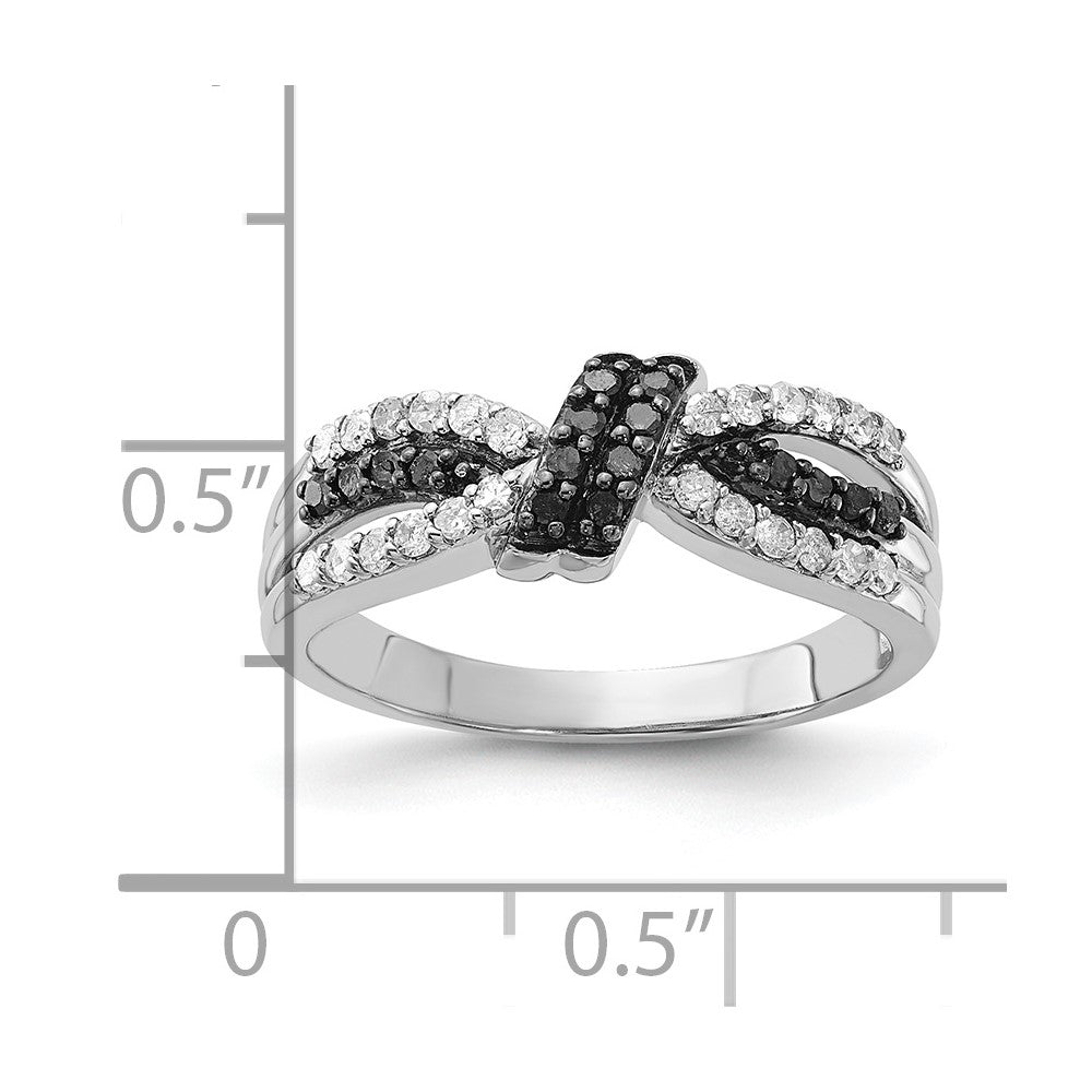 Sterlingsilber Poliert Schwarz & Weiß Diamant Knoten Ring