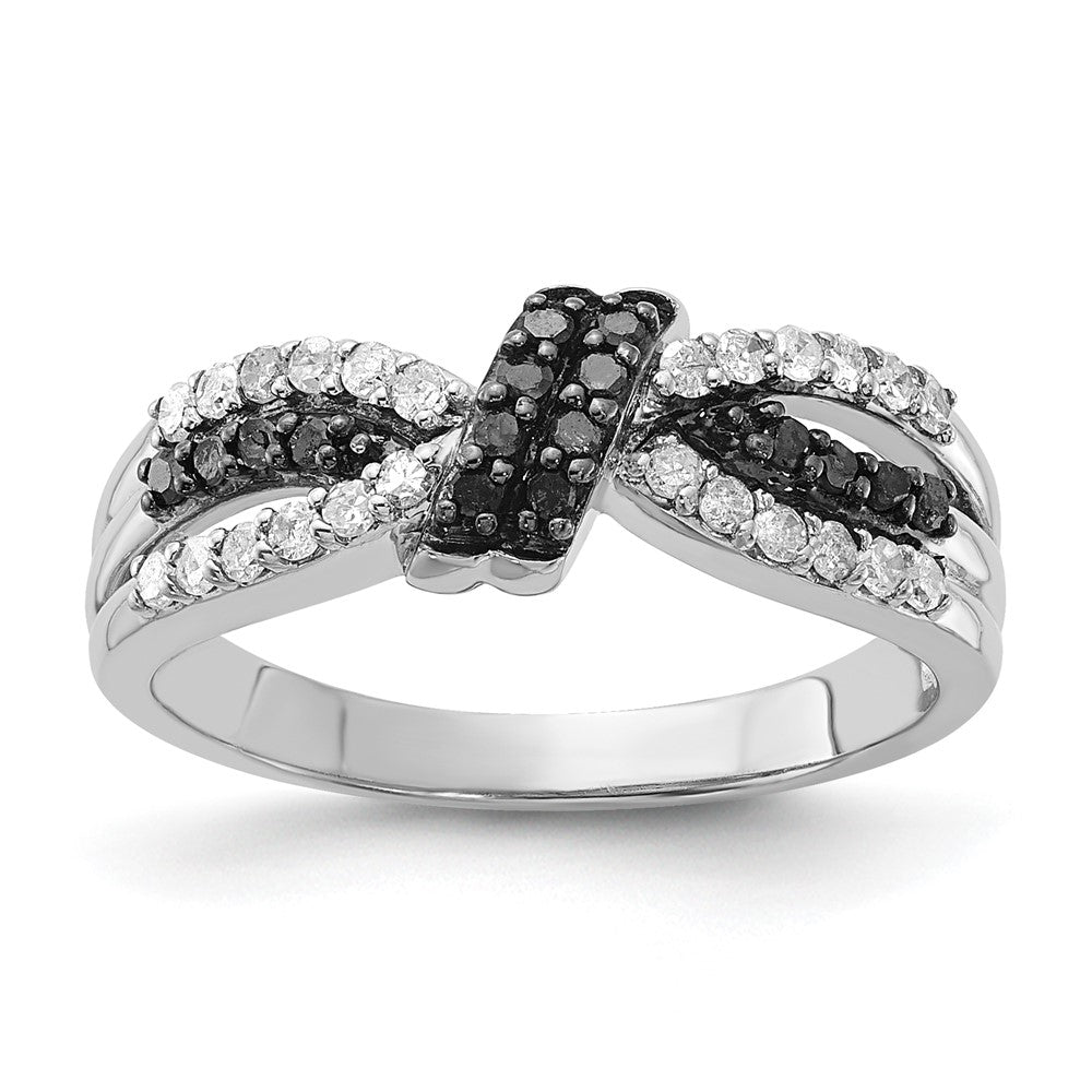 Sterlingsilber Poliert Schwarz & Weiß Diamant Knoten Ring
