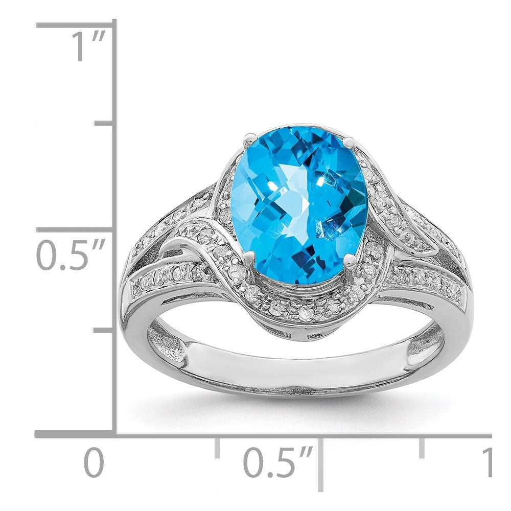 Sterlingsilber Rhodium Diamant & Oval Karo Schliff Blautopas Ring (size 7 Nur)