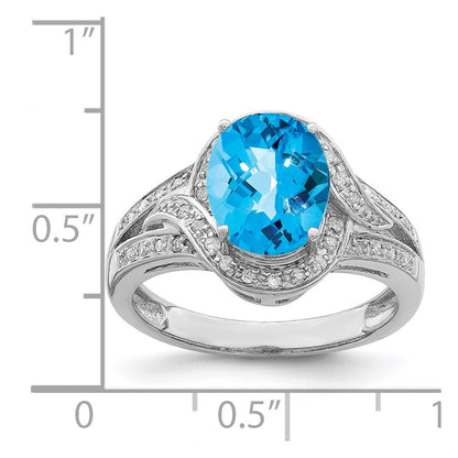 Sterlingsilber Rhodium Diamant & Oval Karo Schliff Blautopas Ring (size 7 Nur)