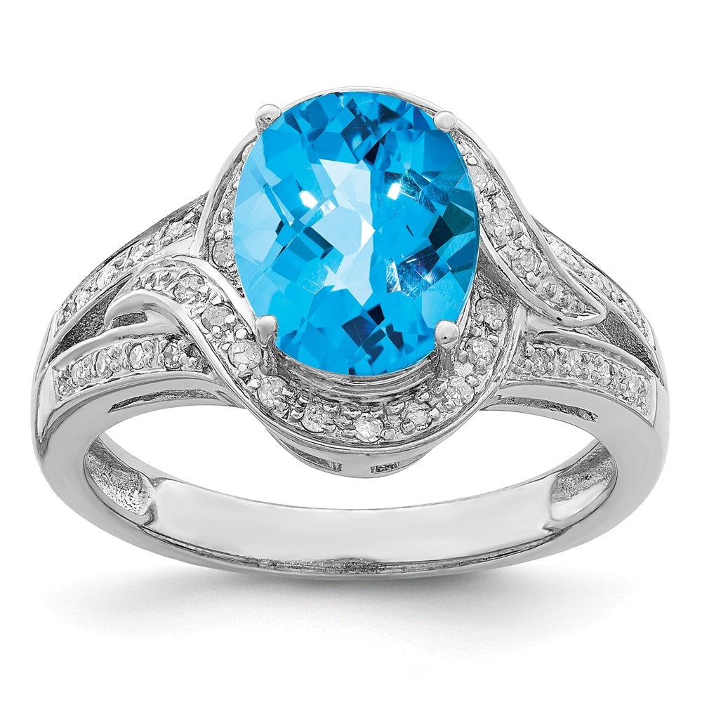 Sterlingsilber Rhodium Diamant & Oval Karo Schliff Blautopas Ring (size 7 Nur)