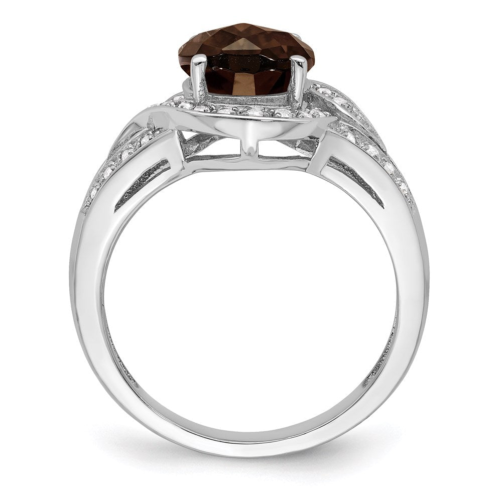 Sterlingsilber Rhodium Diamant & Oval Karo Schliff Rauch Quarz Ring (size 7 Nur)