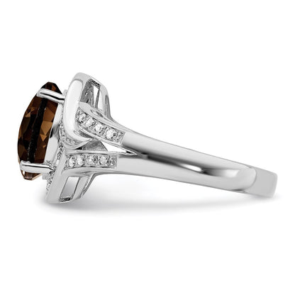 Sterlingsilber Rhodium Diamant & Oval Karo Schliff Rauch Quarz Ring (size 7 Nur)