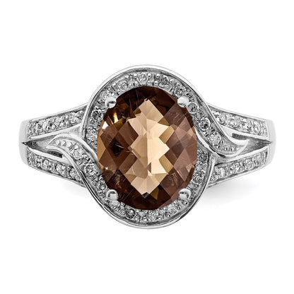 Sterlingsilber Rhodium Diamant & Oval Karo Schliff Rauch Quarz Ring (size 7 Nur)