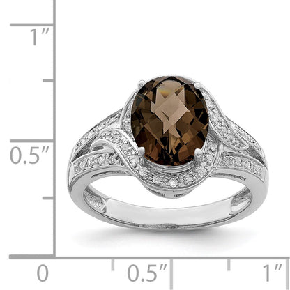Sterlingsilber Rhodium Diamant & Oval Karo Schliff Rauch Quarz Ring (size 7 Nur)