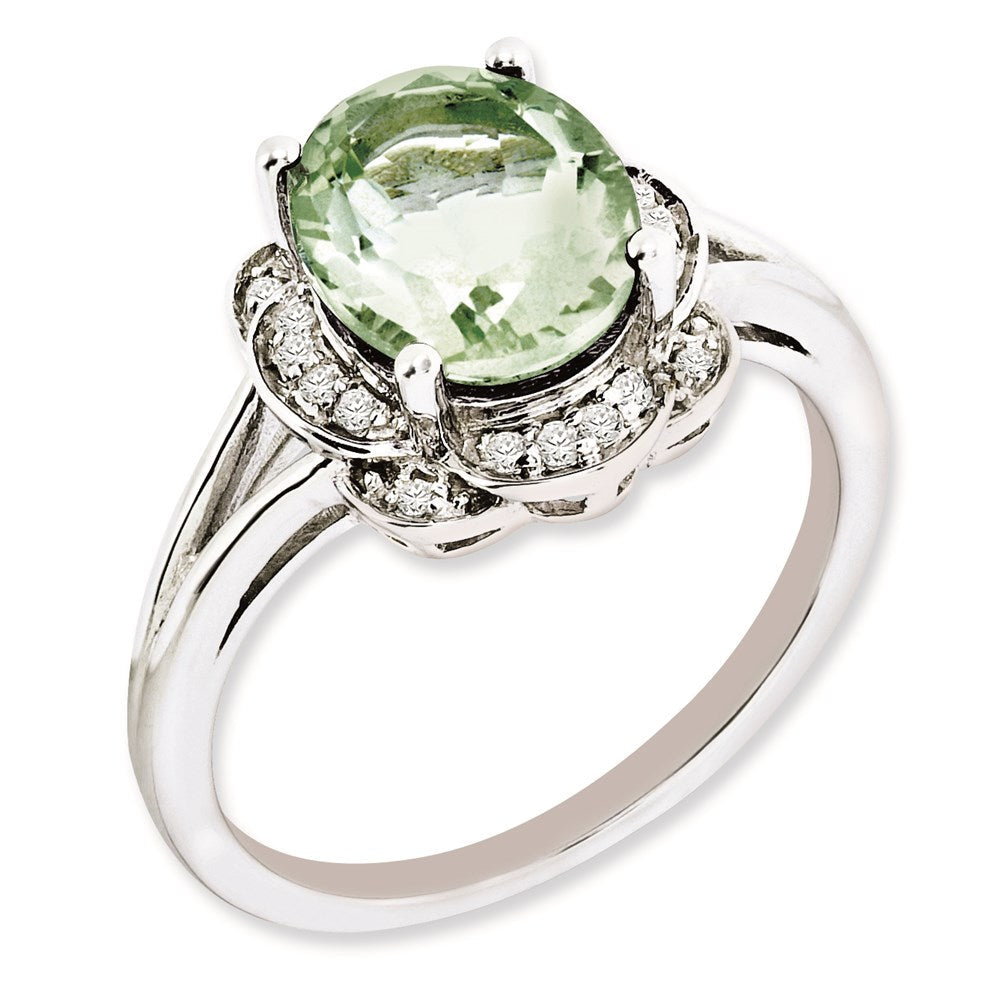 Sterlingsilber Rhodiniert Diamant & Grün Quarz Ring (size 6 Nur)