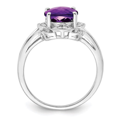 Sterlingsilber Rhodiniert Diamant & Amethyst Ring (size 8 Nur)