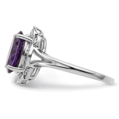 Sterlingsilber Rhodiniert Diamant & Amethyst Ring (size 8 Nur)