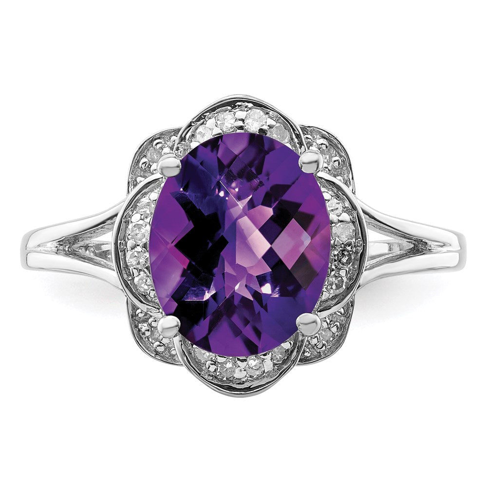 Sterlingsilber Rhodiniert Diamant & Amethyst Ring (size 8 Nur)