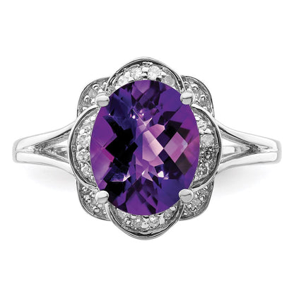 Sterlingsilber Rhodiniert Diamant & Amethyst Ring (size 8 Nur)