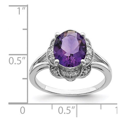 Sterlingsilber Rhodiniert Diamant & Amethyst Ring (size 8 Nur)