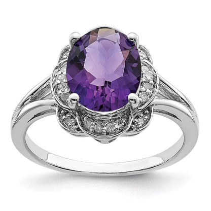 Sterlingsilber Rhodiniert Diamant & Amethyst Ring (size 8 Nur)