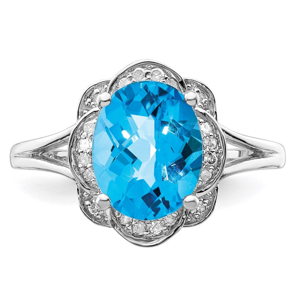 Sterlingsilber Rhodium Diamant & Blautopas Ring (size 8 Nur)