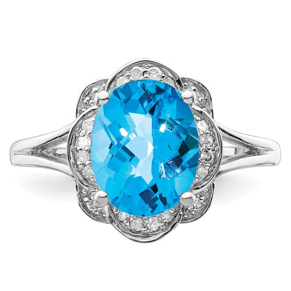 Sterlingsilber Rhodium Diamant & Blautopas Ring (size 8 Nur)