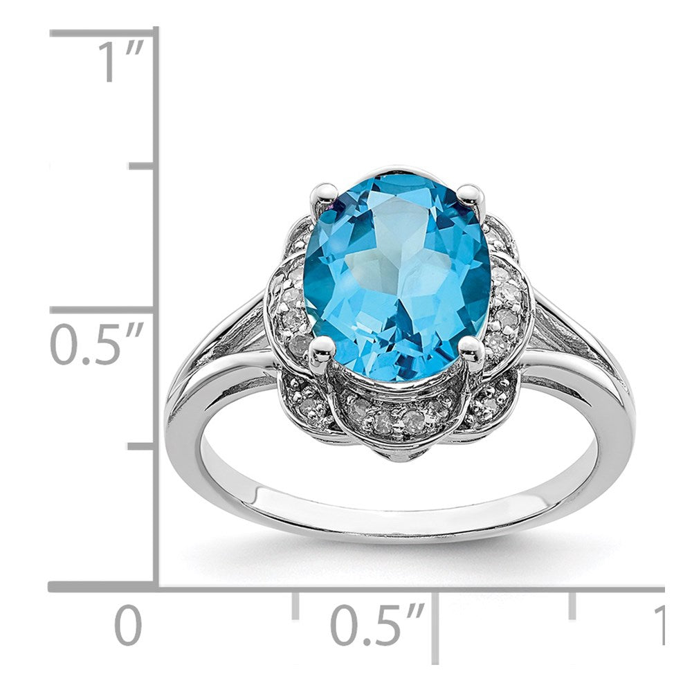 Sterlingsilber Rhodium Diamant & Blautopas Ring (size 8 Nur)