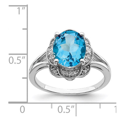 Sterlingsilber Rhodium Diamant & Blautopas Ring (size 8 Nur)
