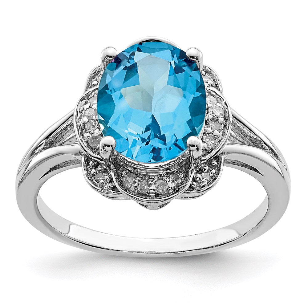 Sterlingsilber Rhodium Diamant & Blautopas Ring (size 8 Nur)
