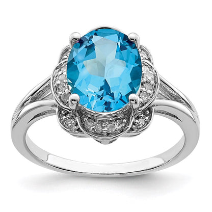 Sterlingsilber Rhodium Diamant & Blautopas Ring (size 8 Nur)
