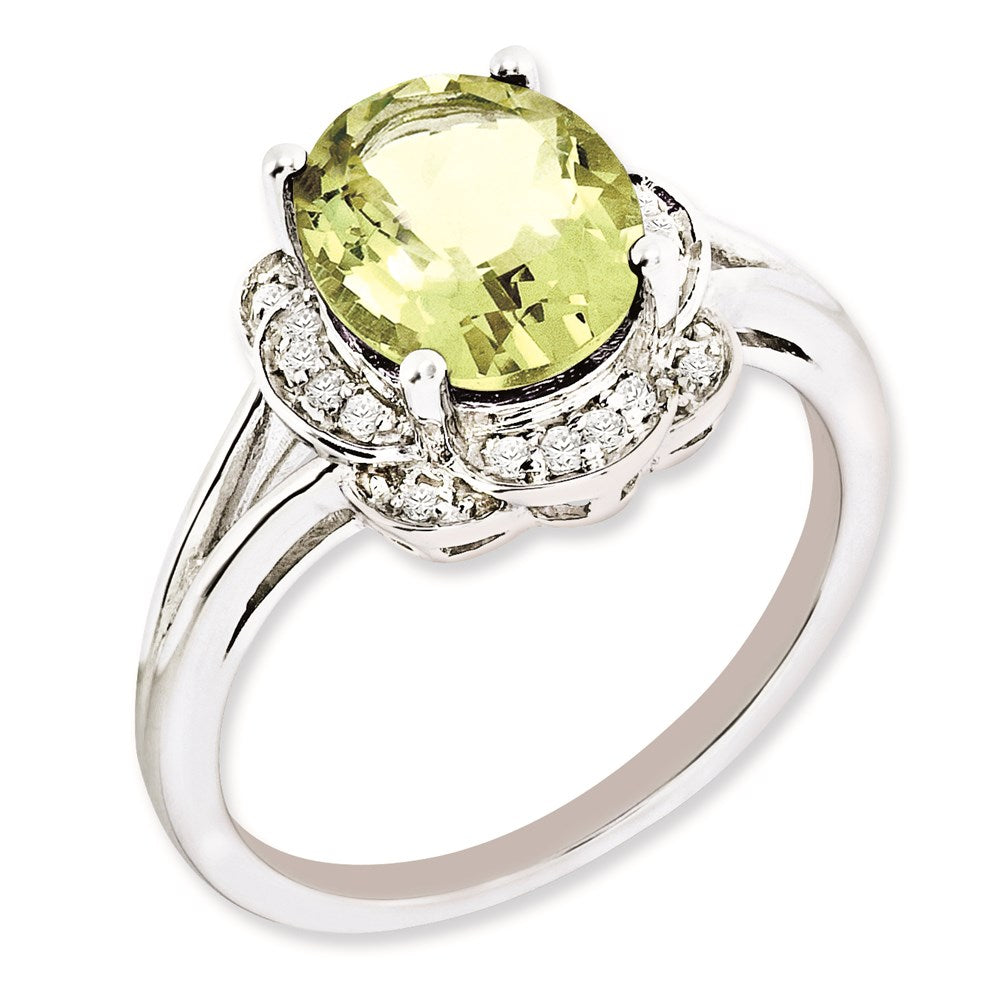Sterlingsilber Rhodiniert Diamant & Zitrone Quarz Ring