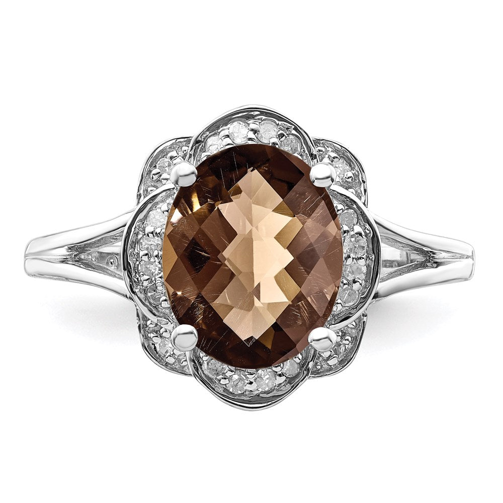 Sterlingsilber Rhodium Diamant & Rauch Quarz Ring (size 6 Nur)