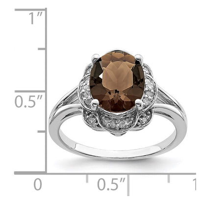 Sterlingsilber Rhodium Diamant & Rauch Quarz Ring (size 6 Nur)