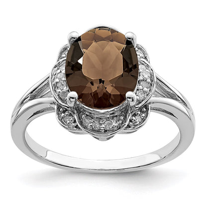 Sterlingsilber Rhodium Diamant & Rauch Quarz Ring (size 6 Nur)