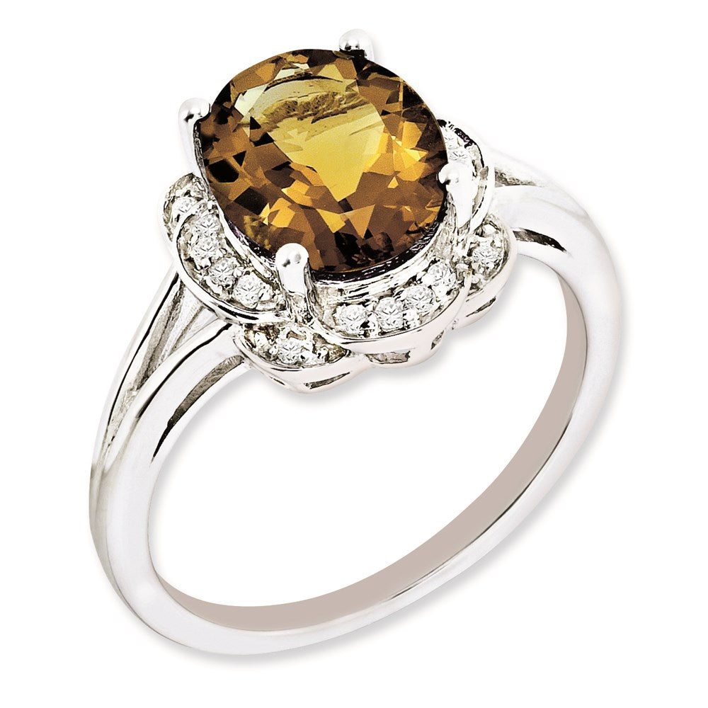 Sterlingsilber Rhodiniert Diamant & Whiskey Quarz Ring