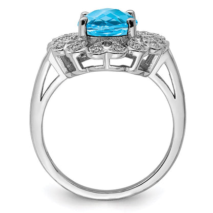 Sterlingsilber Rhodium Diamant & Oval Karo Schliff Blautopas Ring (size 7 Nur)