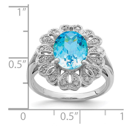 Sterlingsilber Rhodium Diamant & Oval Karo Schliff Blautopas Ring (size 7 Nur)