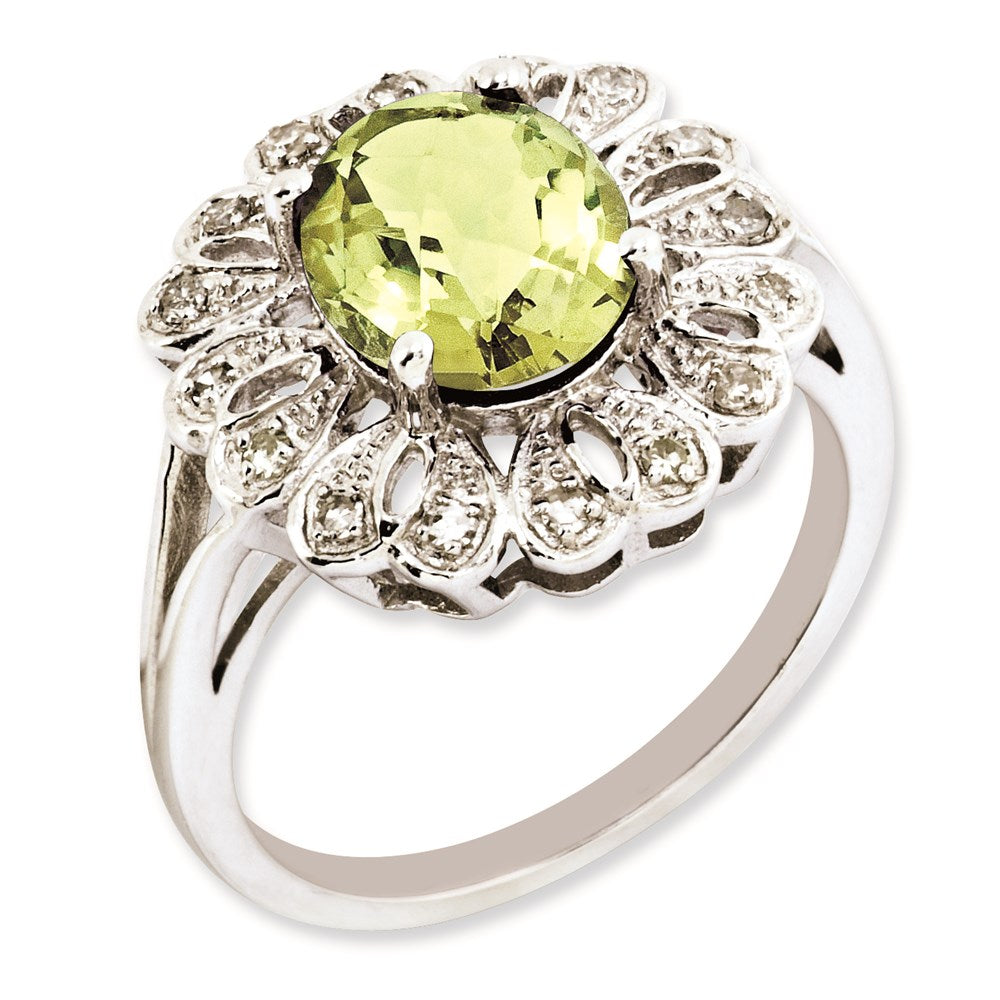 Sterlingsilber Rhodiniert Diamant & Oval Karo Schliff Zitrone Quarz Ring (size 7 Nur)