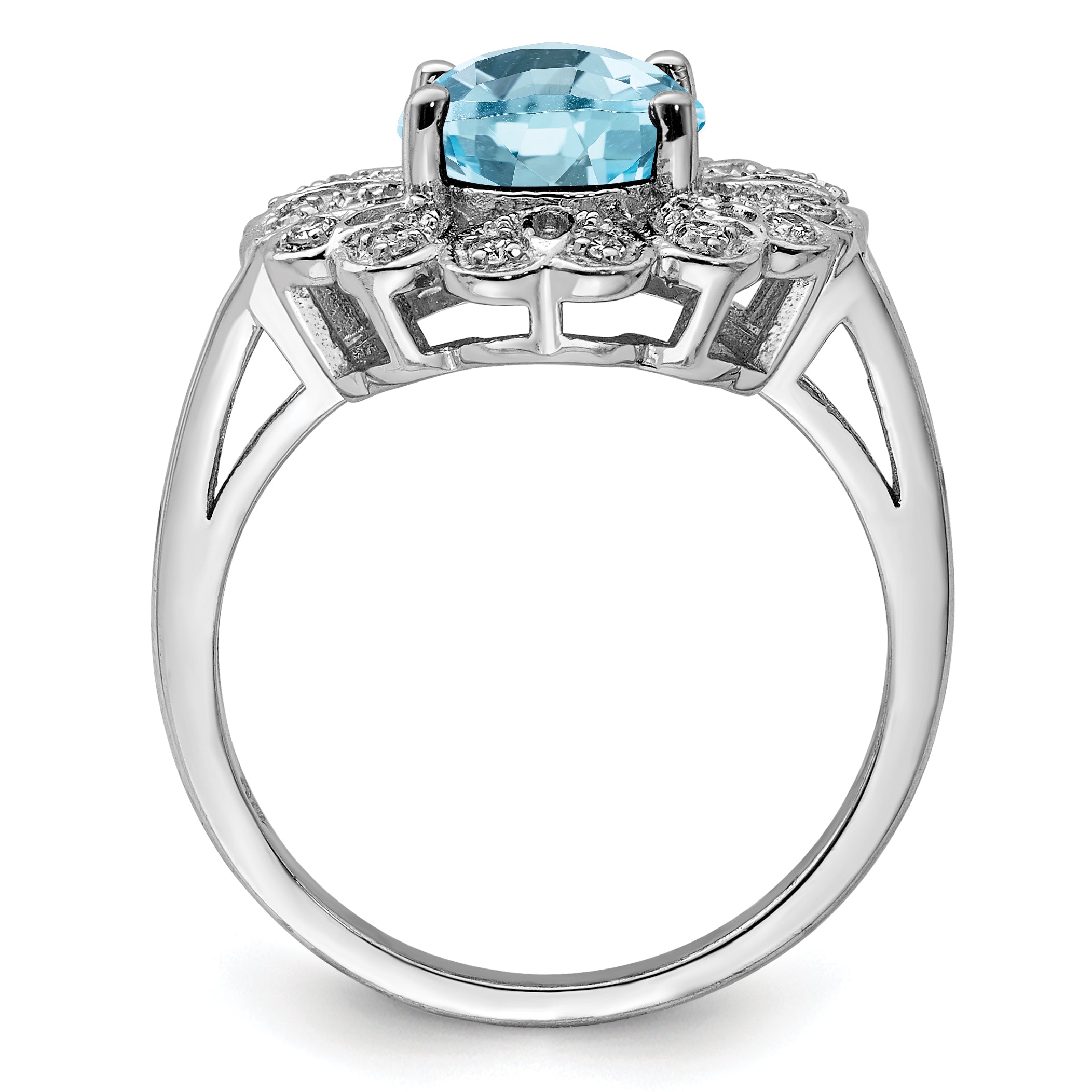 Sterlingsilber Rhodium Diamant & Karo Schliff Himmel Blautopas Ring (size 7 Nur)